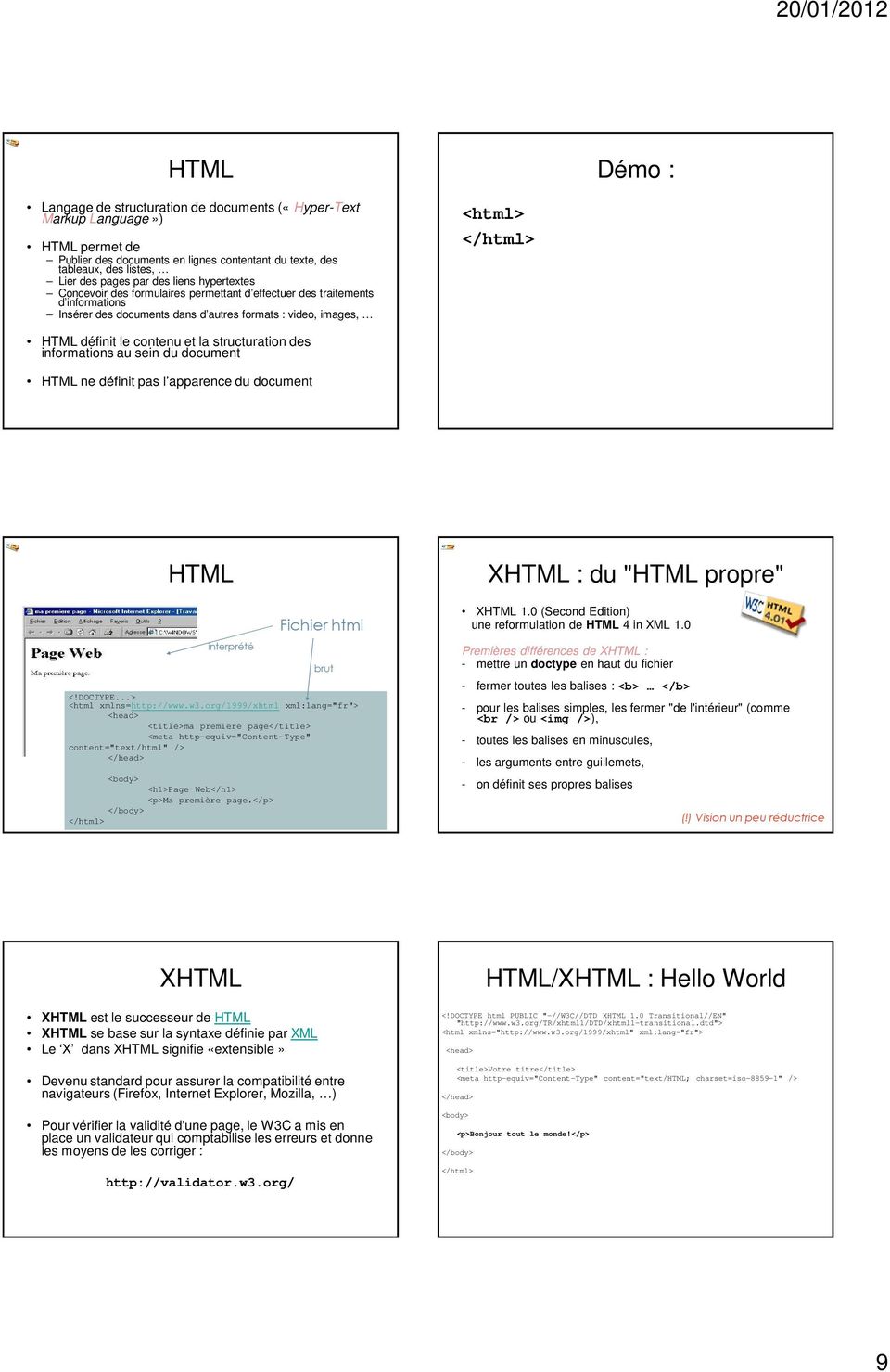 structuration des informations au sein du document HTML ne définit pas l apparence du document Exemple HTML interprété <!DOCTYPE...> <html xmlns=http://www.w3.