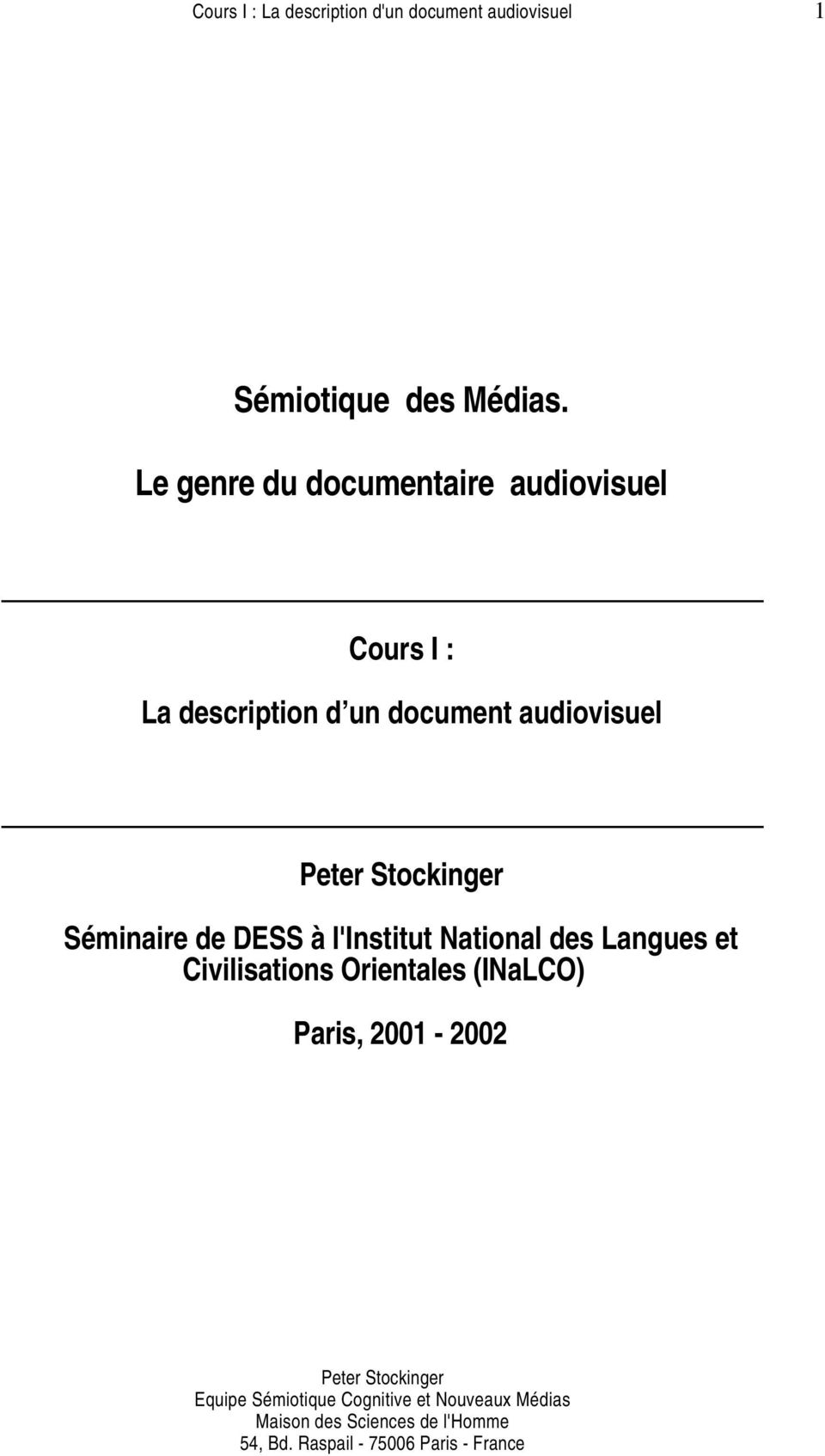 description d un document audiovisuel Séminaire de