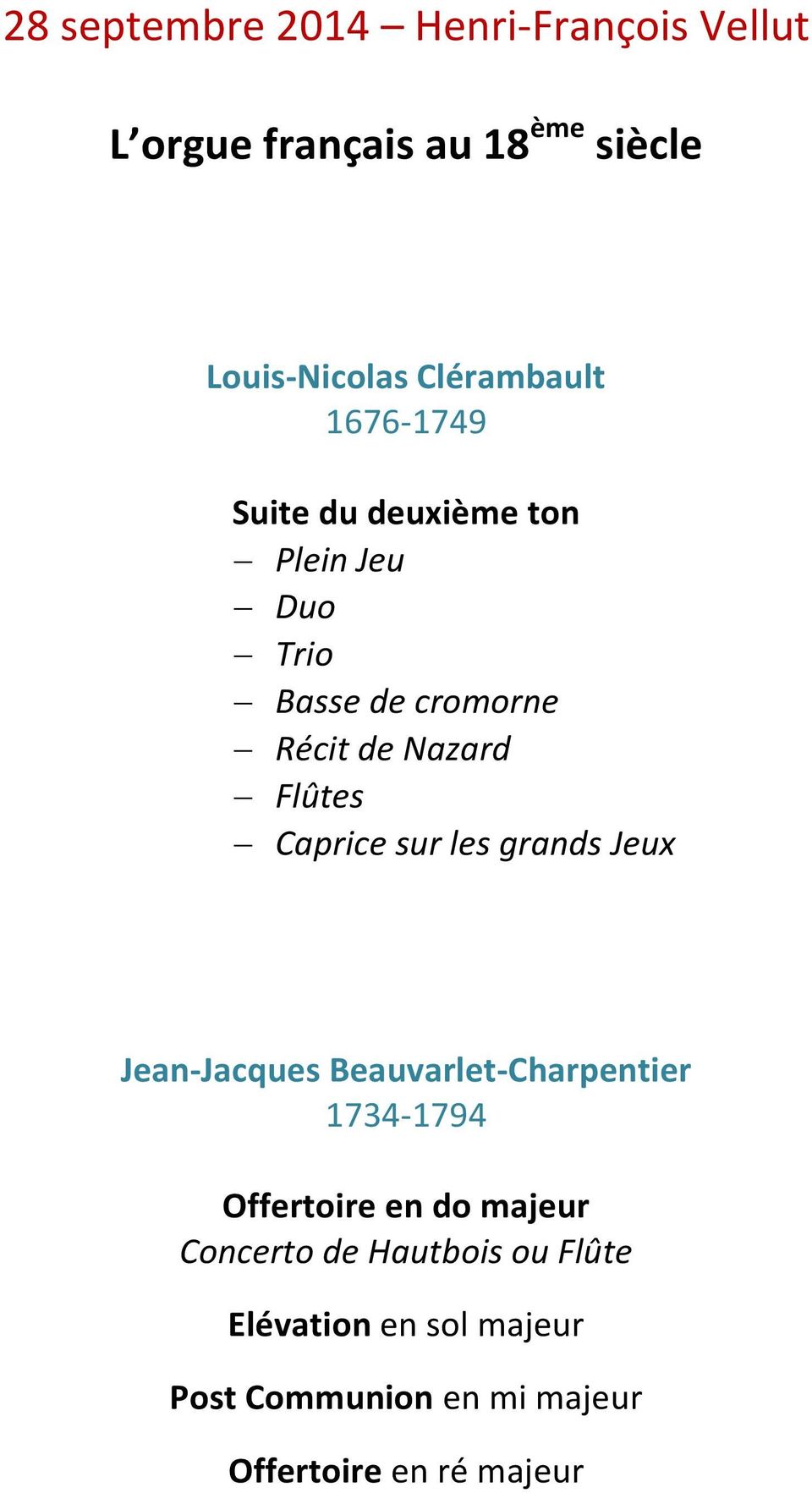 Flûtes Caprice sur les grands Jeux Jean-Jacques Beauvarlet-Charpentier 1734-1794 Offertoire en do