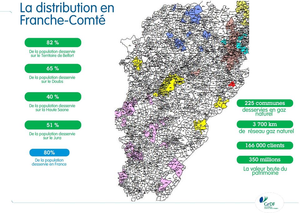 la population desservie sur le Jura 80% De la population desservie en France 225 communes desservies