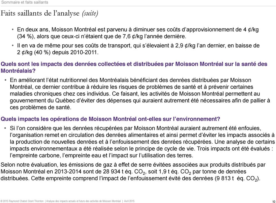 Quels sont les impacts des denrées collectées et distribuées par Moisson Montréal sur la santé des Montréalais?