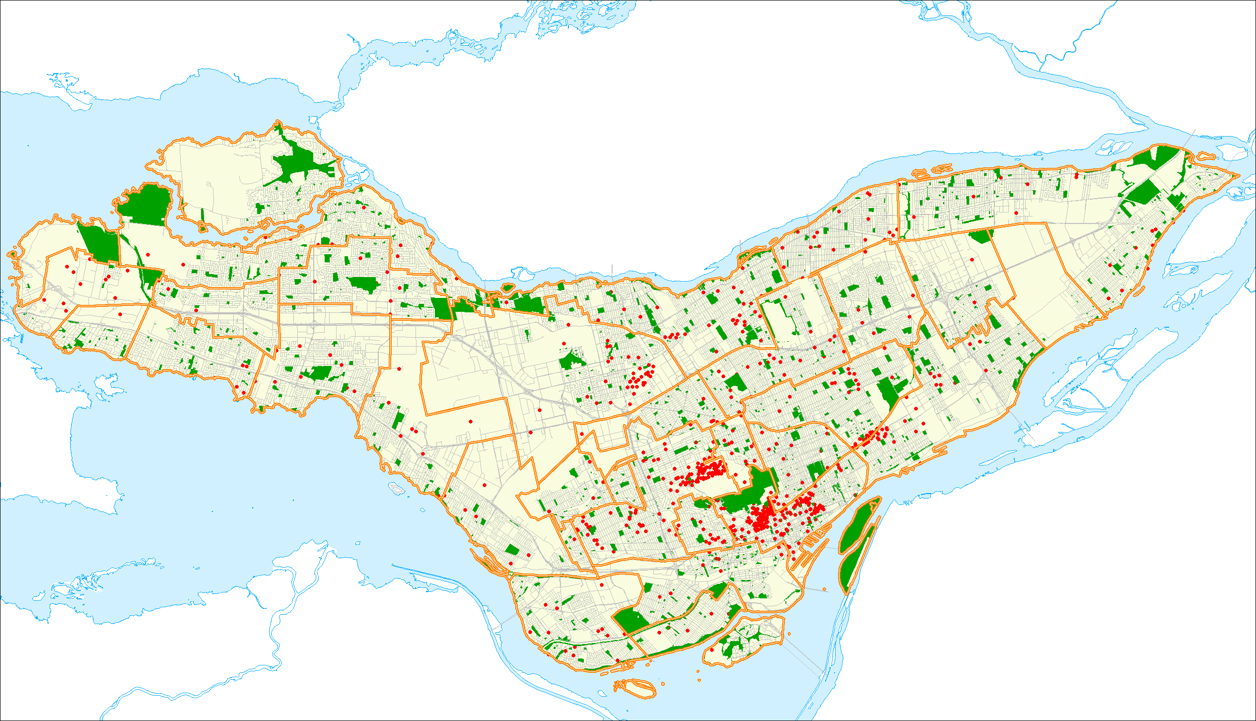 verts Réseau routier Limites d arrondissements et de villes