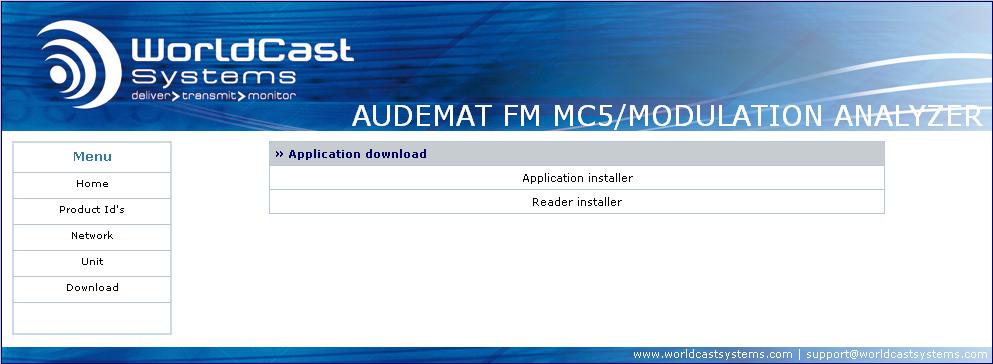 5. Installation des applications 1. Afficher la page Download pour télécharger l application Audemat FM Metering, application principale d exploitation de l équipement.
