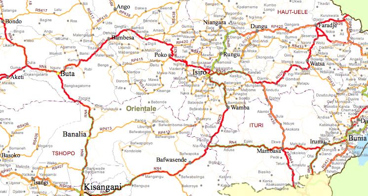 Ci-dessous, l état des routes selon le cluster logistique de la Province Orientale : Source : Cluster logistique, novembre 2013