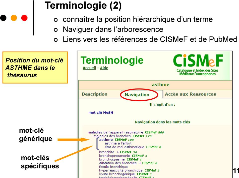références de CISMeF et de PubMed Position du mot-clé