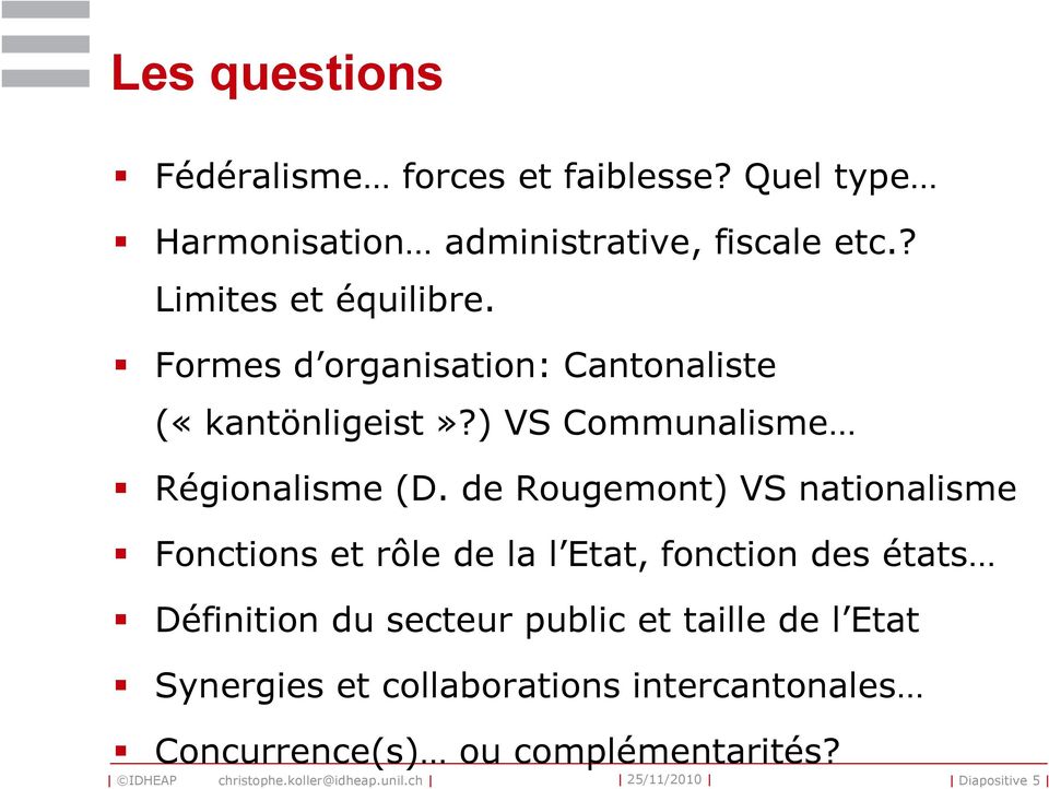 ) VS Communalisme Régionalisme (D.