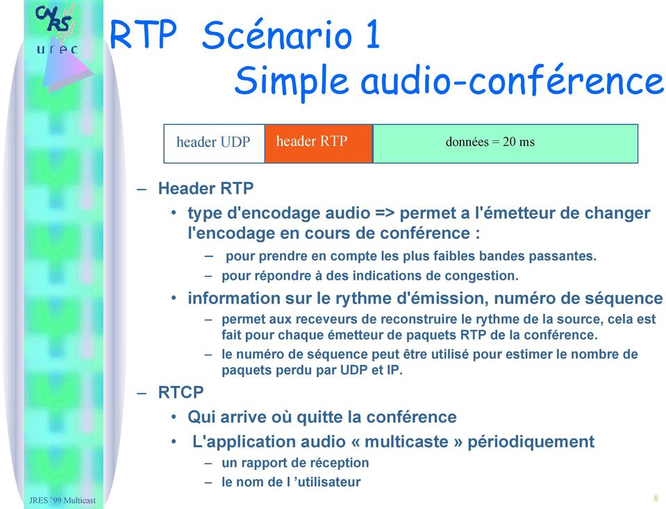 information sur le rythme d'émission, numéro de séquence permet aux receveurs de reconstruire le rythme de la source, cela est fait pour chaque émetteur de paquets RTP de la