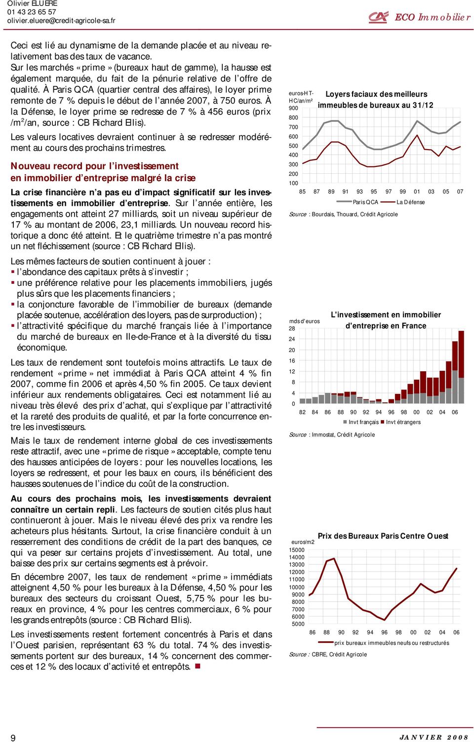 À Paris QCA (quartier central des affaires), le loyer prime remonte de 7 % depuis le début de l année 7, à 7 euros.