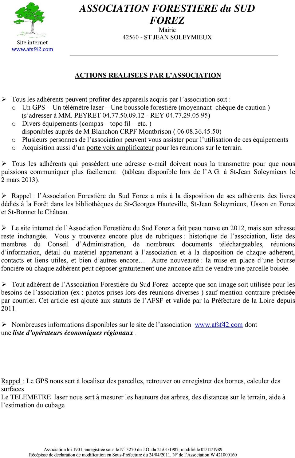 ) disponibles auprès de M Blanchon CRPF Montbrison ( 06.08.36.45.