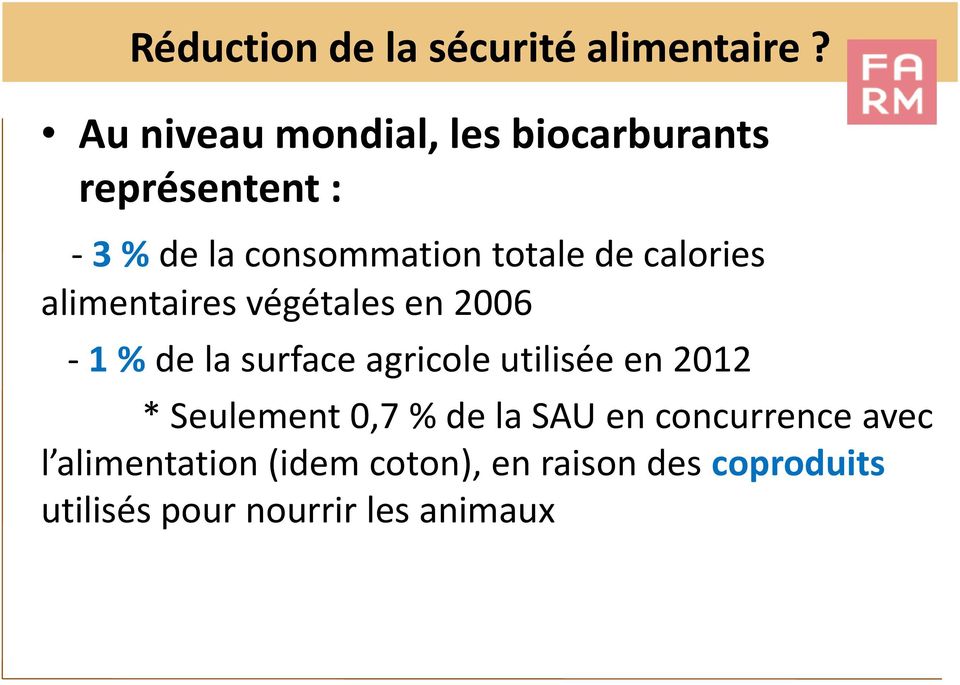 de calories alimentaires végétales en 2006-1 % de la surface agricole utilisée en