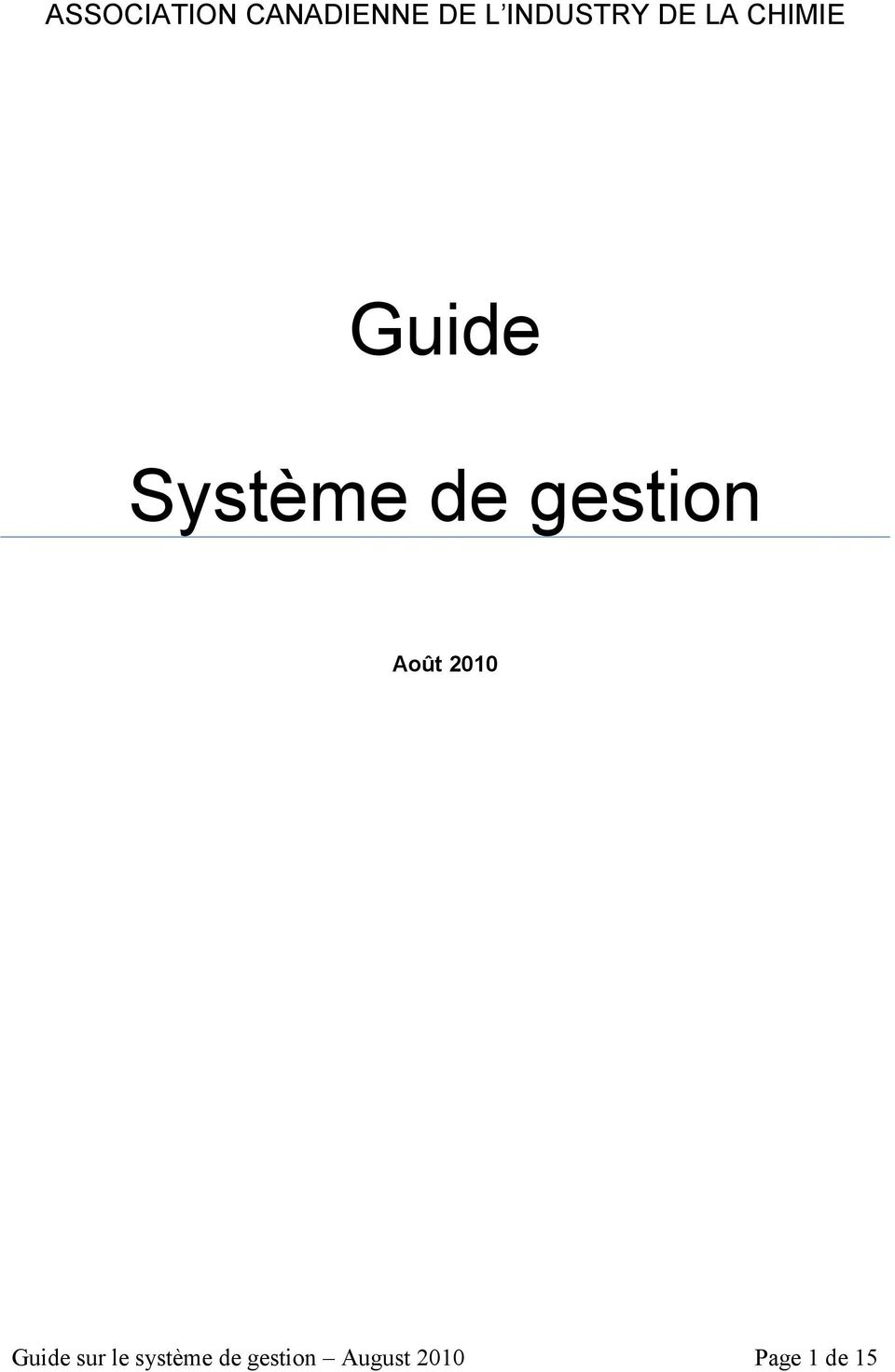 de gestion Août 2010 Guide sur le