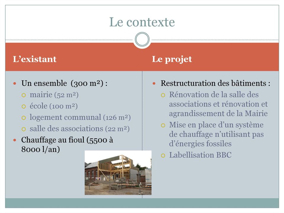Restructuration des bâtiments : Rénovation de la salle des associations et rénovation et
