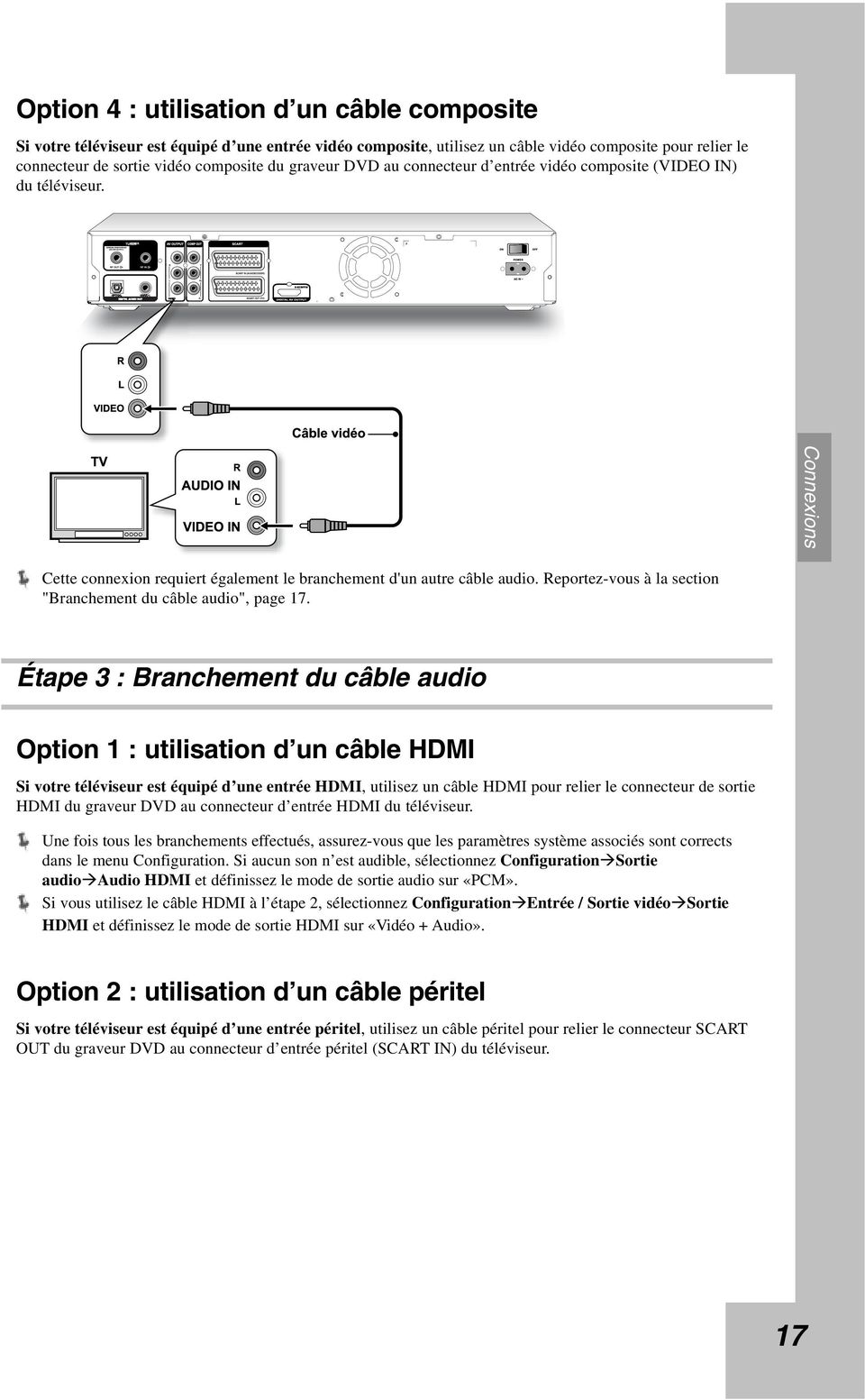 Reportez-vous à la section "Branchement du câble audio", page 17.