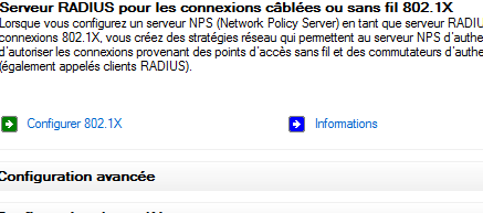 2. Installation et configuration du serveur Radius. Pour installer le serveur RADIUS, il faut ajouter le rôle «Serveur NPS» (Network Policy Server).