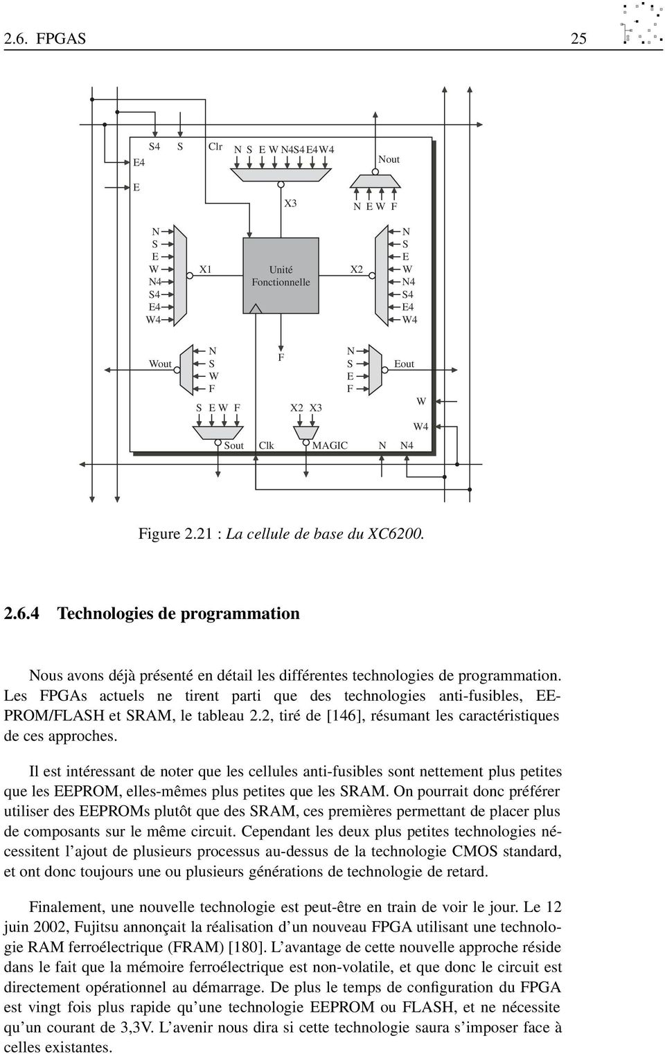 Les FPGAs actuels ne tirent parti que des technologies anti-fusibles, EE- PROM/FLASH et SRAM, le tableau 2.2, tiré de [146], résumant les caractéristiques de ces approches.