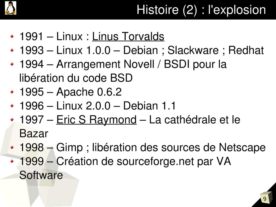 BSD 1995 Apache 0.6.2 1996 Linux 2.0.0 Debian 1.