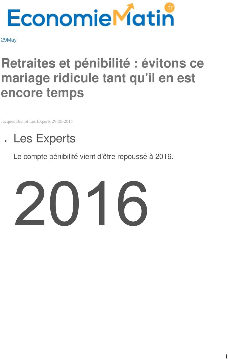 Jacques Bichot Les Experts 29-05-2015 Les