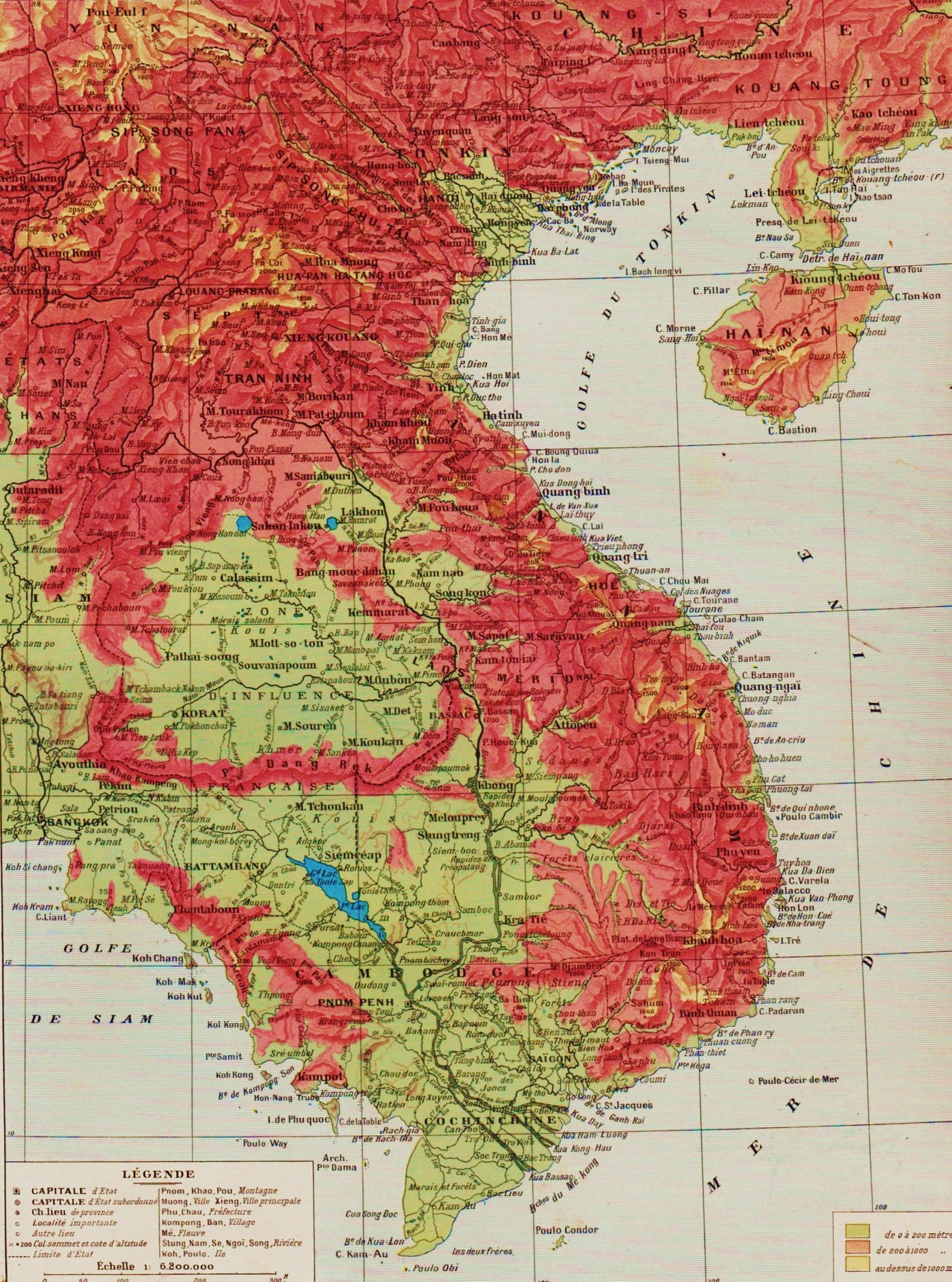 AUTEUR Hervé BERNARD historien de marine. 10. 2015. - Carte physique de l indo-chine (Indochine) orientale.