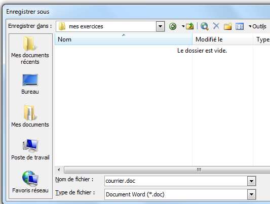 2 ème méthode 3/2 Enregistrement d'un nouveau fichier par Word dans un dossier.