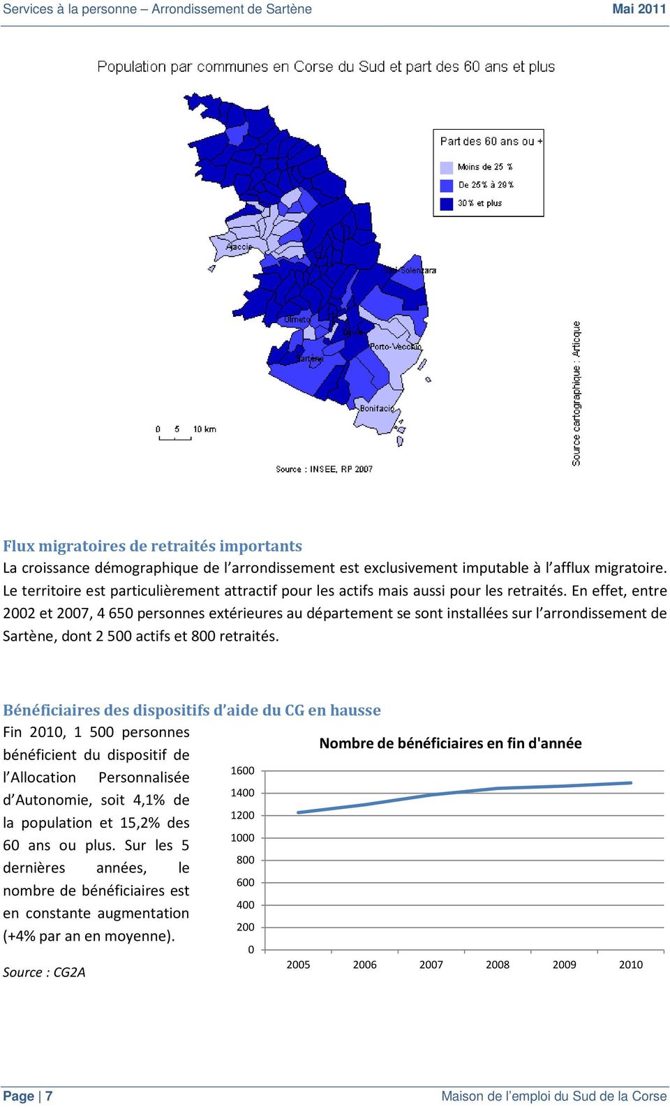 En effet, entre 2002 et 2007, 4 650 personnes extérieures au département se sont installées sur l arrondissement de Sartène, dont 2 500 actifs et 800 retraités.