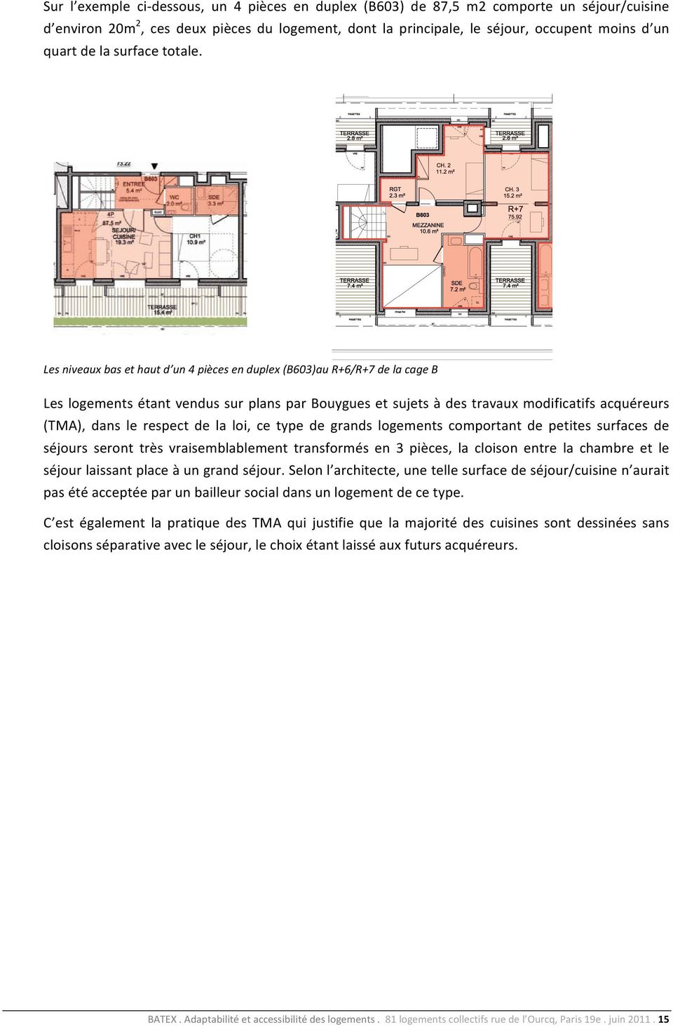 Les niveaux bas et haut d un 4 pièces en duplex (B603)au R+6/R+7 de la cage B Les logements étant vendus sur plans par Bouygues et sujets à des travaux modificatifs acquéreurs (TMA), dans le respect
