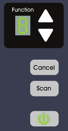 4. Utiliser les boutons L'image ci-dessous montre les 3 boutons et l'écran de fonction du scanner. Ecran de fonction Bouton de sélection Bouton d'annulation Bouton scan 4.