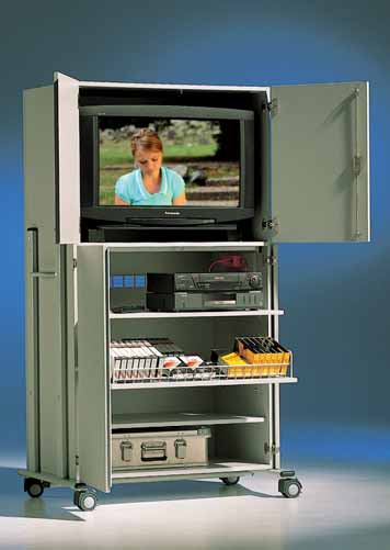 La photo montre le modèle TV220 R VKB, décor gris 20, la structure en gris clair, RAL7035 Modèle TV 220 R Dimensions extérieures, L/H/P: 108,5 x 184 x 70 cm Compartiment télé à l intérieur, L/H/P: