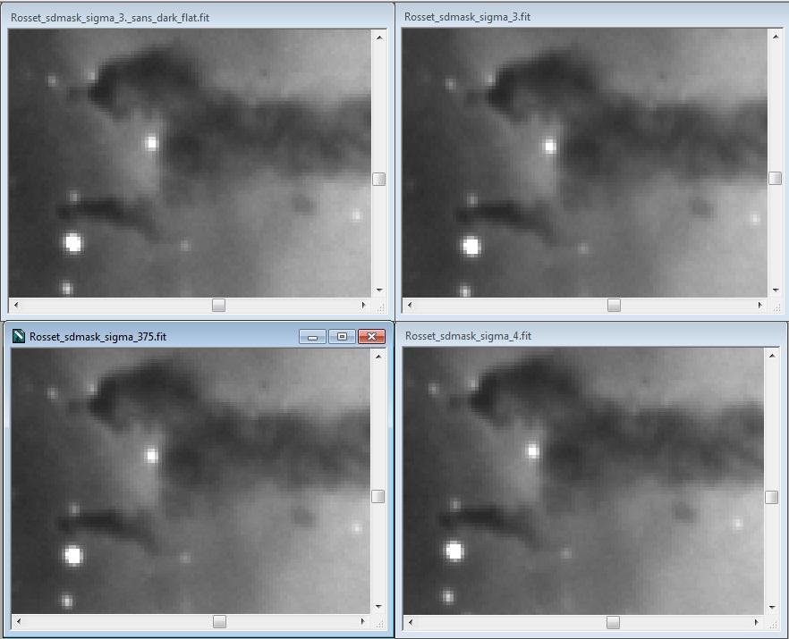 1) Comparatif visuel des images suivant la valeur du sigma Image prétraitée zone de la Rosette 1200s ha 80ED