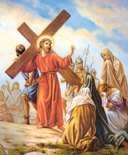 9 Jésus console les femmes de Jérusalem Voyant Jésus si cruellement traité, de pieuses femmes pleurent de compassion.