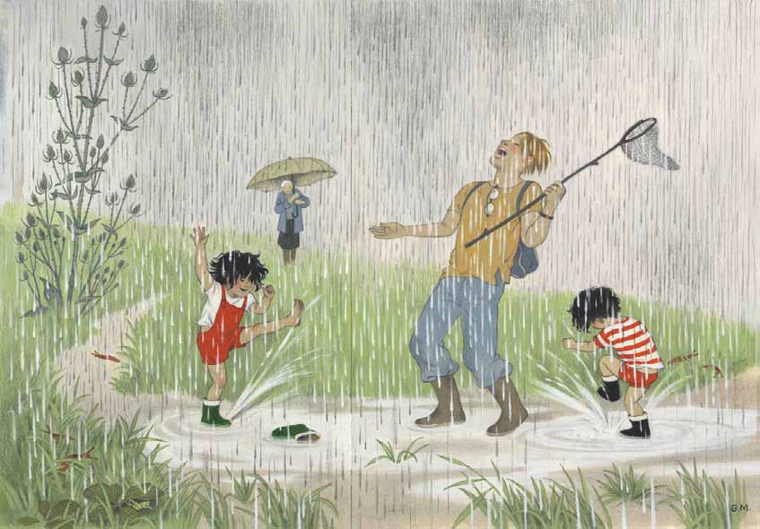 sélection de visuels «Où vont-ils quand il pleut?», gouache et crayon, collection Gerda Muller ; Extrait de Où vont-ils quand il pleut?