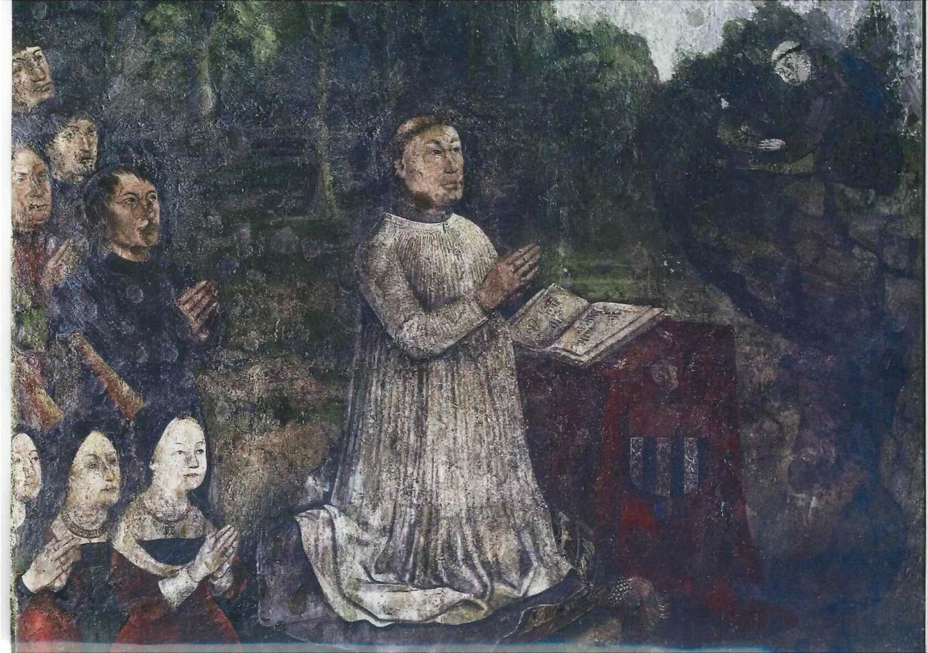 L évêque Benoît de Montferrand et sa suite en prière, peinture en remarquable état