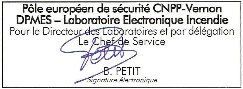 Pôle européen de sécurité CNPP-Vernon DPMES Laboratoire Electronique Incendie Route de la Chapelle Réanville CD 64 CS22265 F 27950 SAINT MARCEL Téléphone 33 (0)2325364 49 Télécopie 33 (0)232536496