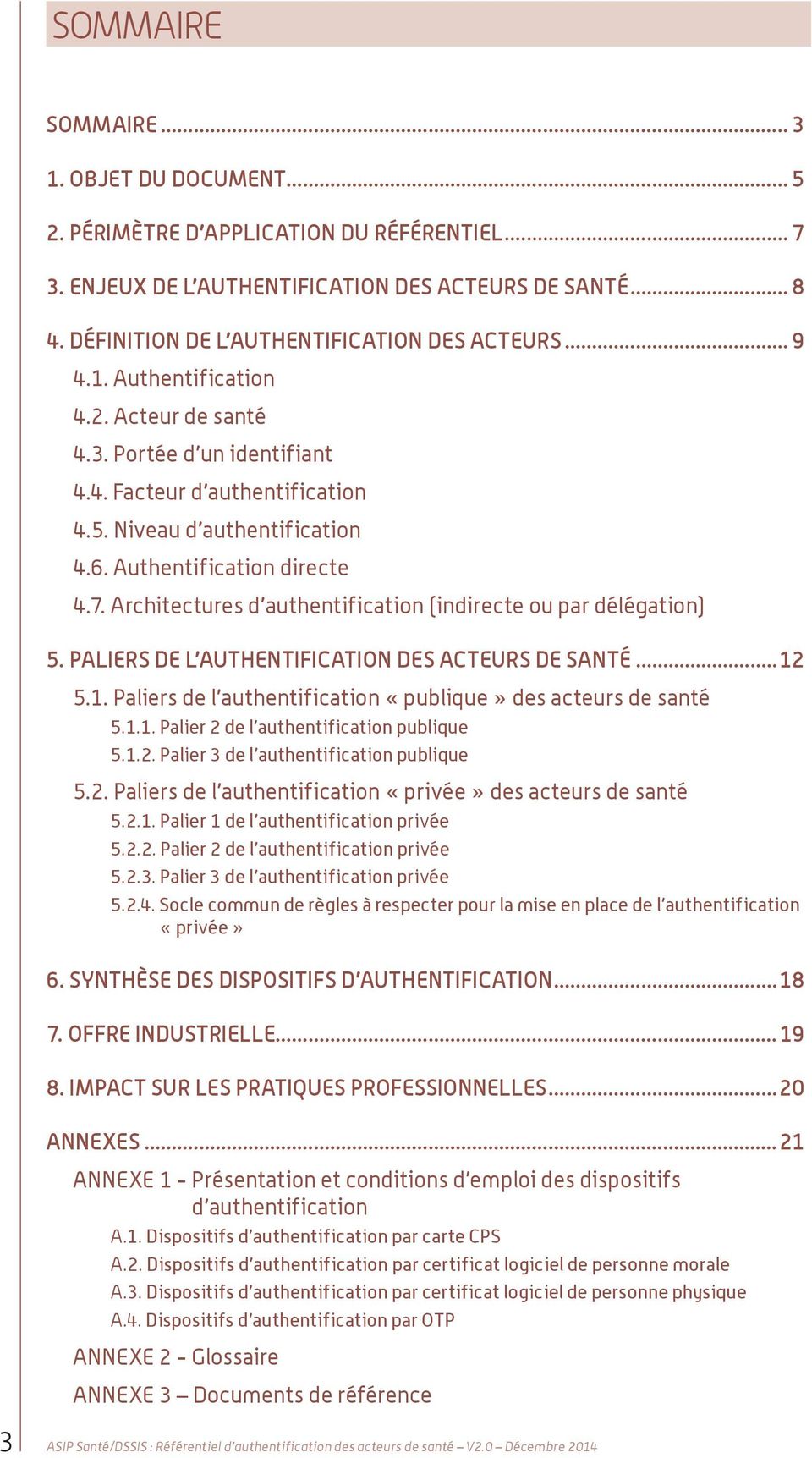 Authentification directe 4.7. Architectures d authentification (indirecte ou par délégation) 5. PALIERS DE L AUTHENTIFICATION DES ACTEURS DE SANTÉ...12