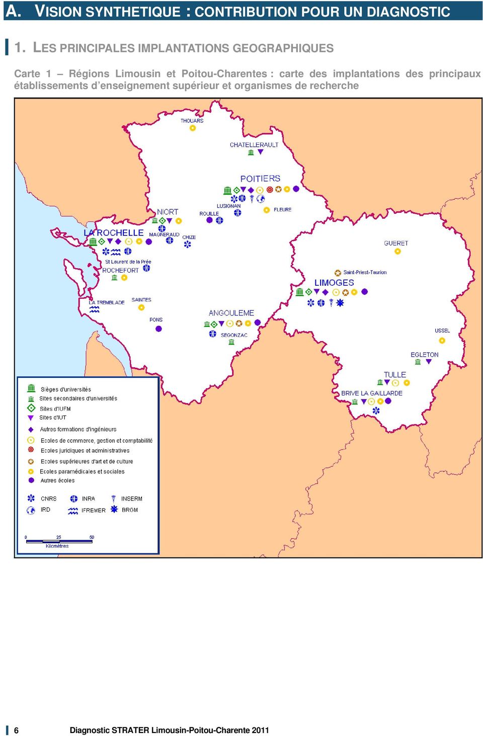 Poitou-Charentes : carte des implantations des principaux établissements d