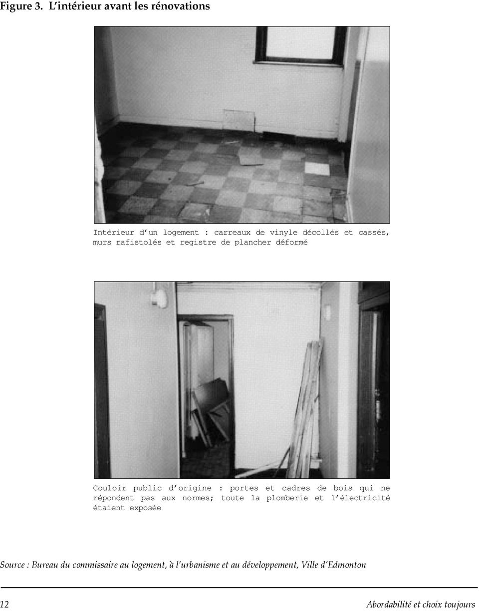 rafistolés et registre de plancher déformé Couloir public d origine : portes et cadres de bois qui ne