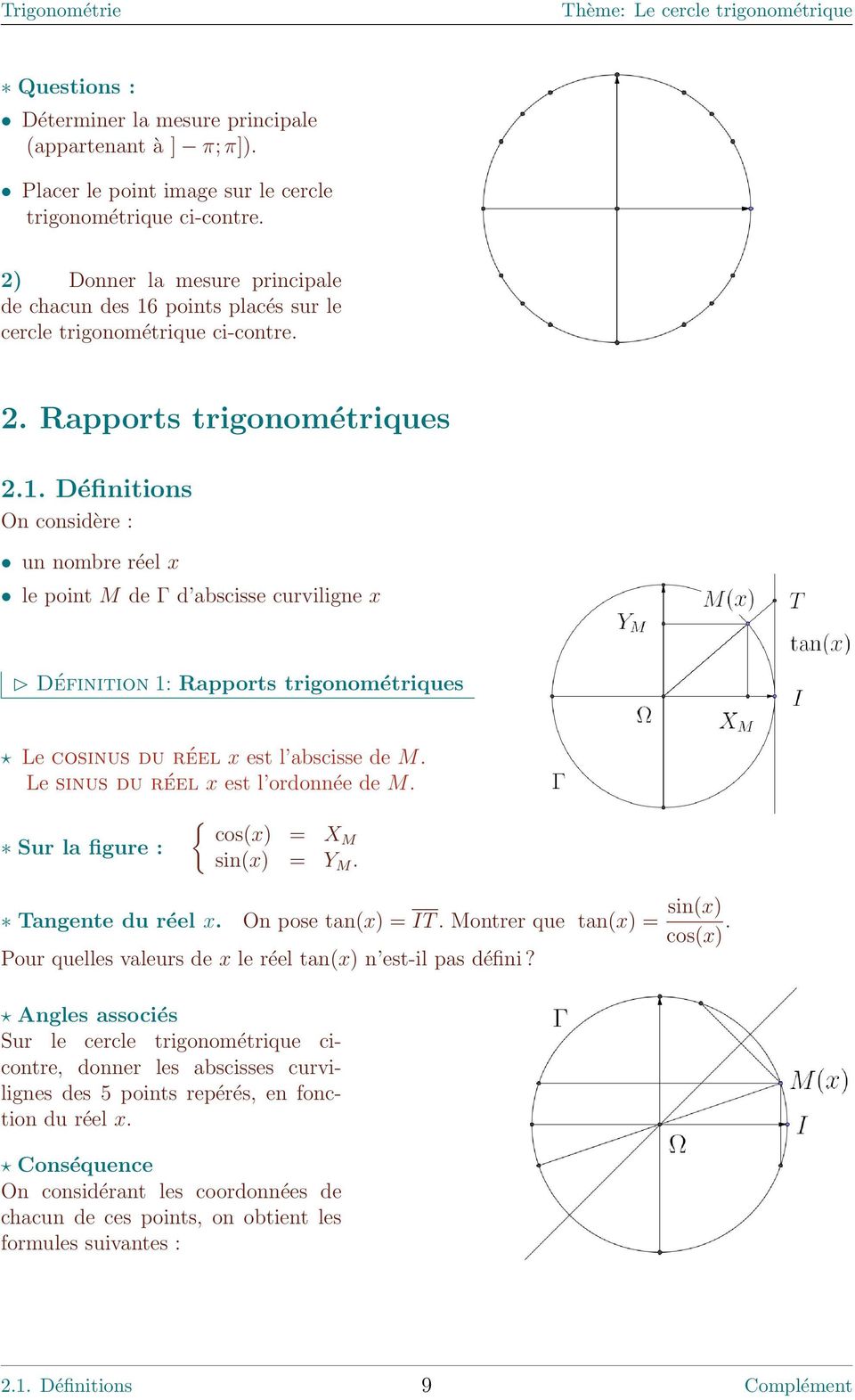 points placés sur le cercle trigonométrique ci-contre. 2. Rapports trigonométriques 2.1.