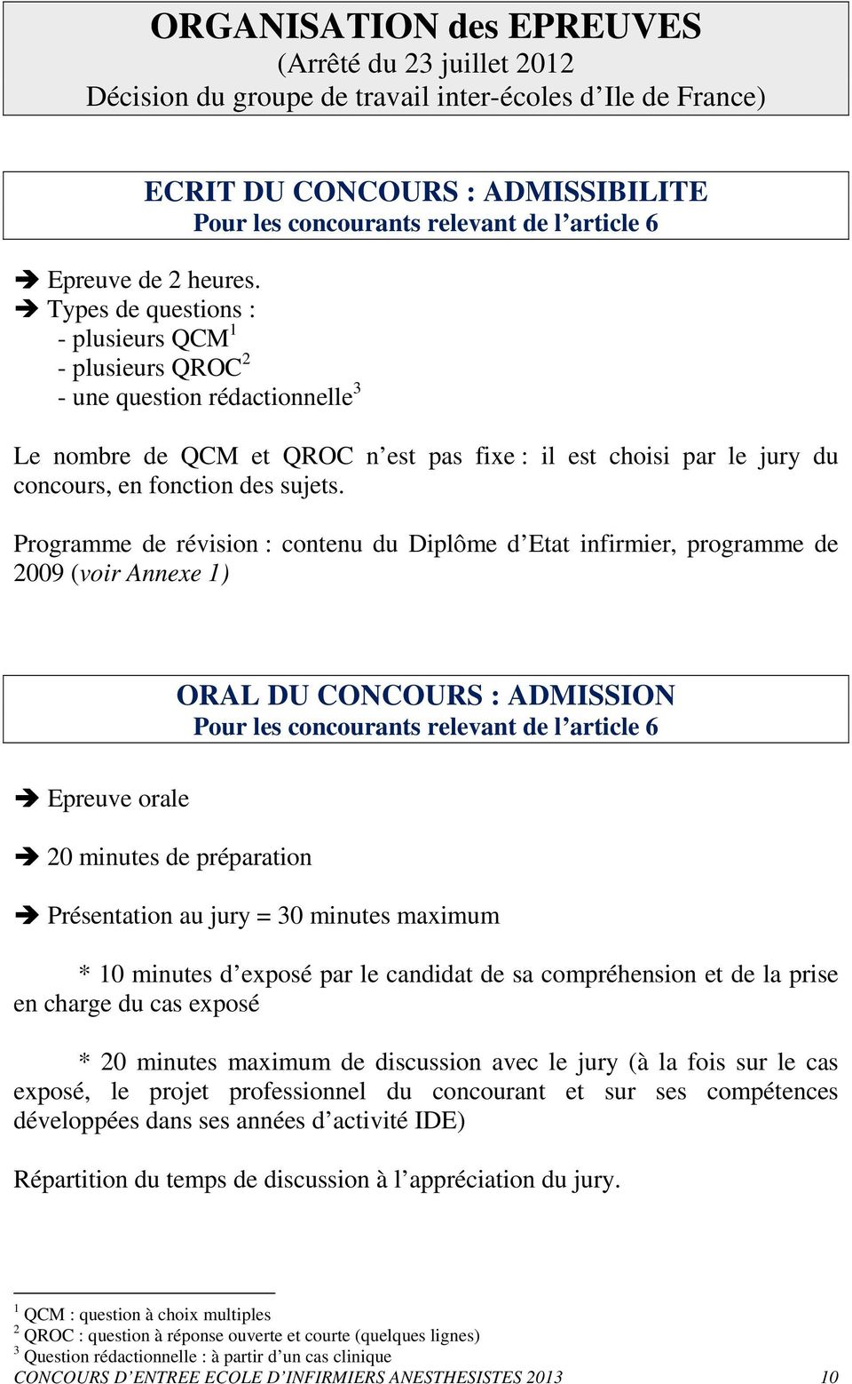 Types de questions : - plusieurs QCM 1 - plusieurs QROC 2 - une question rédactionnelle 3 Le nombre de QCM et QROC n est pas fixe : il est choisi par le jury du concours, en fonction des sujets.