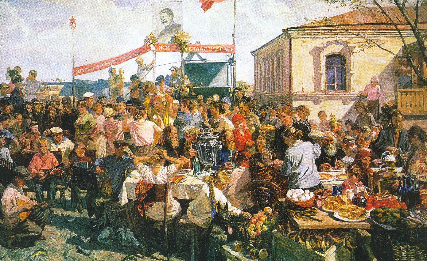 B- L encadrement de l art et de la culture Fête au kolkhoze (1937), tableau de Arkadi Plastov (1893-1972), Musée National russe, Saint- Pétersbourg.