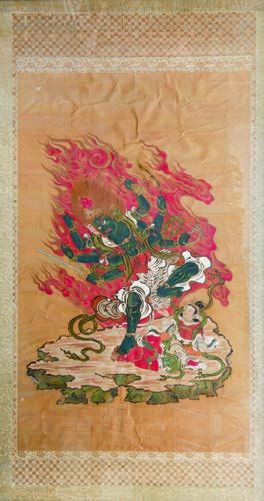 151 - Peinture encre et couleurs sur papier, encadrée sous verre Chine. Représentant une scène de palais, des femmes se promenant le long d un plan d eau où flottent des lotus, et bordé de pavillons.