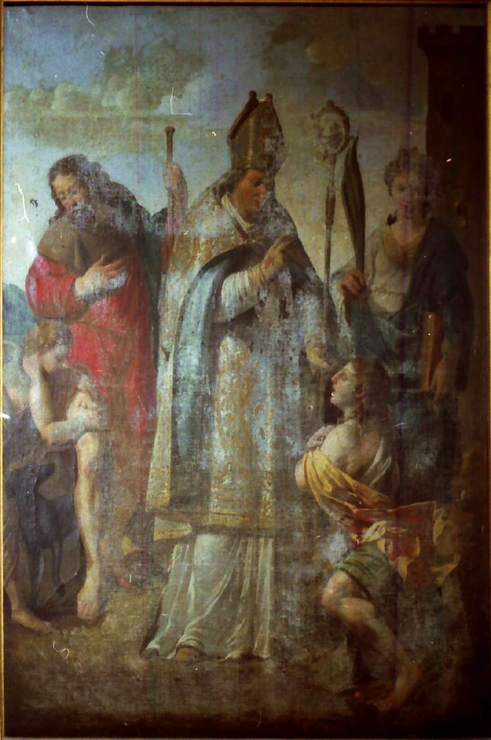 6- Saint Loup bénissant sainte Geneviève en présence de saint Roch et sainte Barbe 1626-28 Huile sur toile / Format : 166x124 cm.