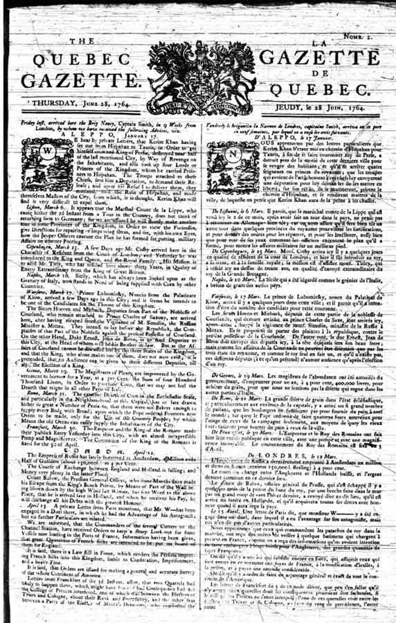 Les communications de 1745 à 1820 Le premier journal Un élément important a changé les communications depuis la fin du régime français, l arrivée des journaux.