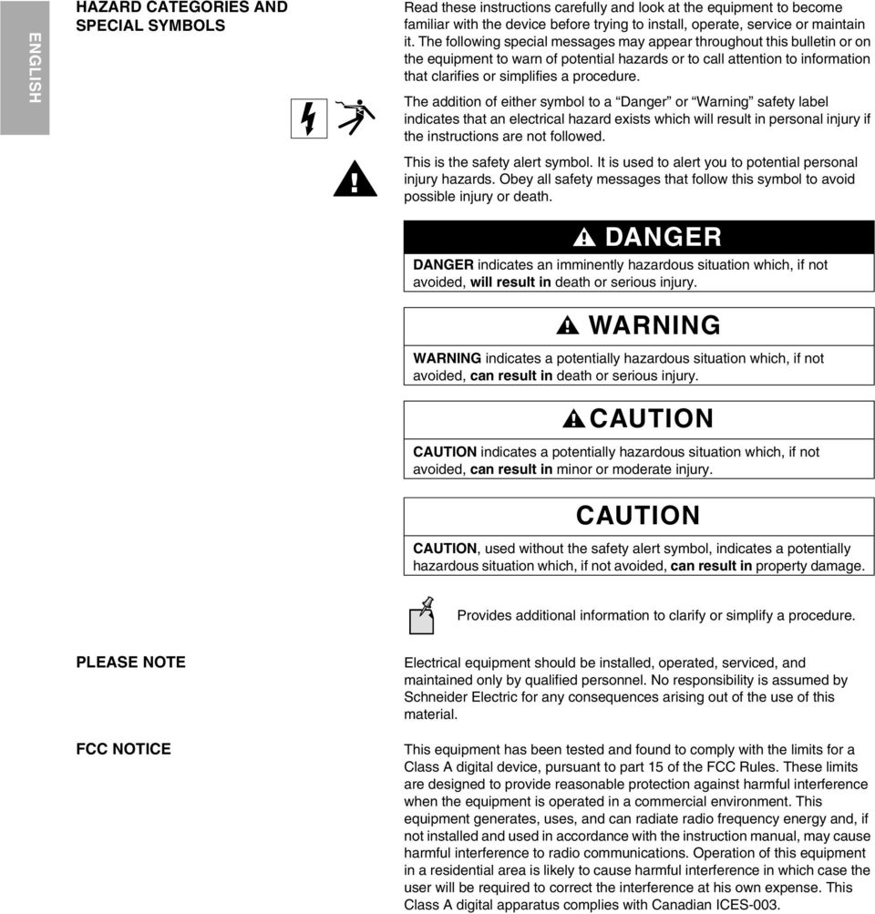 The addition of either symbol to a Danger or Warning safety label indicates that an electrical hazard exists which will result in personal injury if the instructions are not followed.