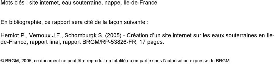 (2005) - Création d un site internet sur les eaux souterraines en Ilede-France, rapport final,