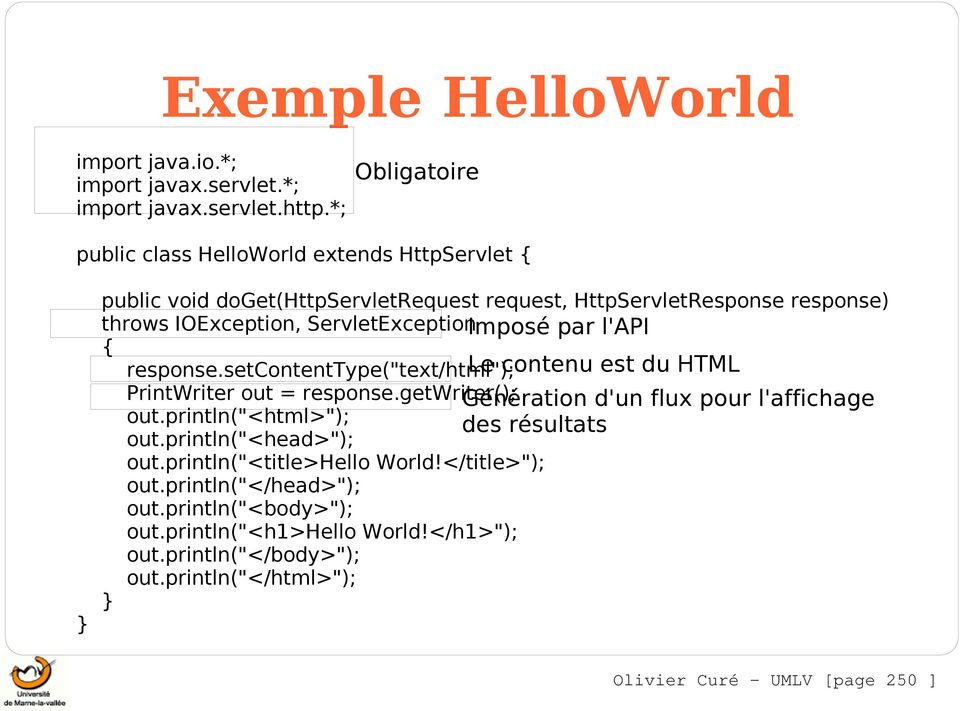ServletExceptionImposé par l'api { response.setcontenttype("text/html"); Le contenu est du HTML PrintWriter out = response.