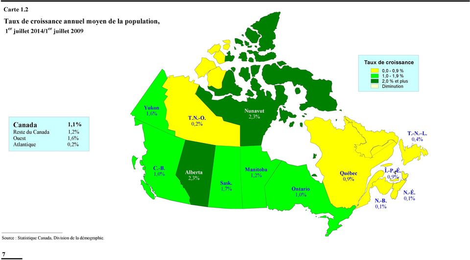 -,9 % 1, - 1,9 % 2, % et plus Diminution Reste du Ouest Atlantique 1,1% 1,2% 1,6%,2% Yukon 1,6% T.N.-O.