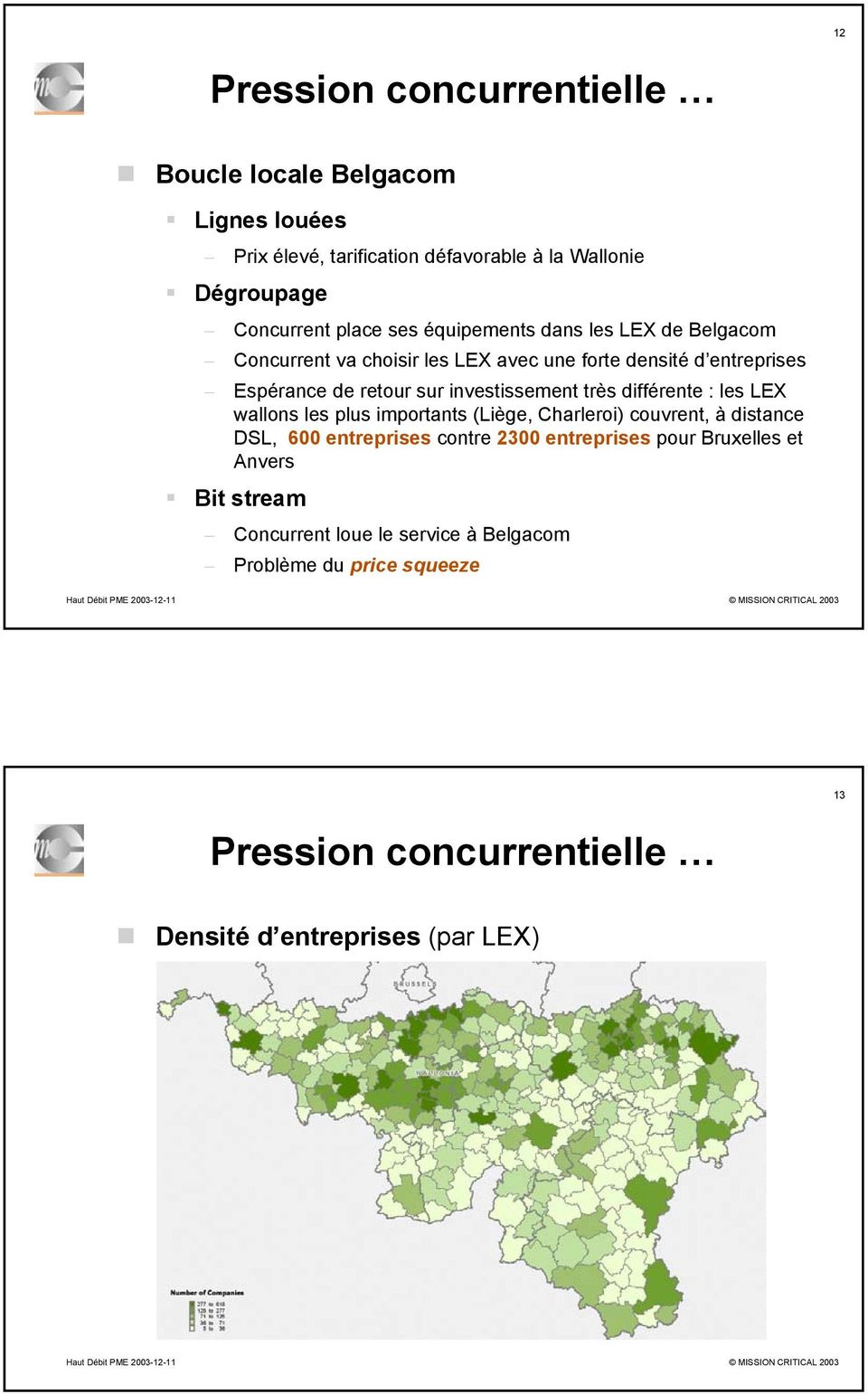 différente : les LEX wallons les plus importants (Liège, Charleroi) couvrent, à distance DSL, 600 entreprises contre 2300 entreprises pour
