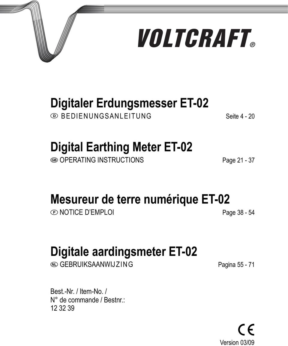 numérique ET-02 NOTICE D EMPLOI Page 38-54 Digitale aardingsmeter ET-02