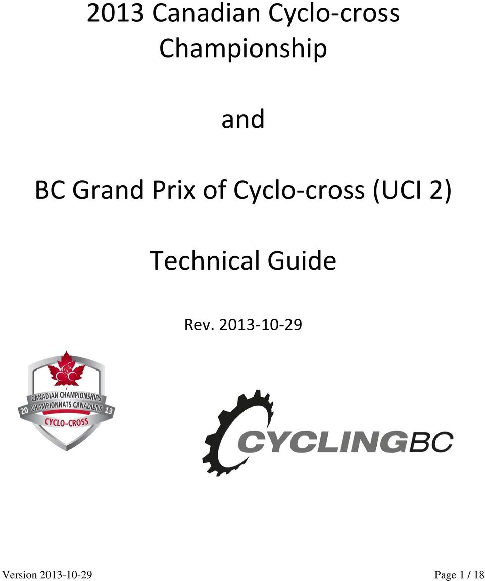 Cyclo-cross (UCI 2) Technical Guide