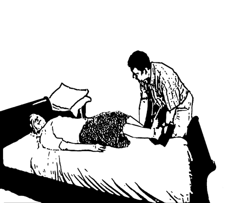 d. Debout-couché et rehaussement dans le lit à une personne : Quand la personne est couchée trop bas dans son lit, il faut la rehausser pour son confort.