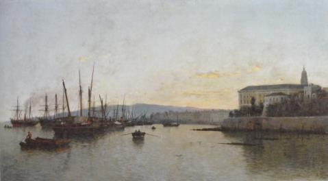 031-Emilio OCON y RIVAS-Crépuscule dans le port de Malaga-1878-80x90- Malaga, musée du patrimoine